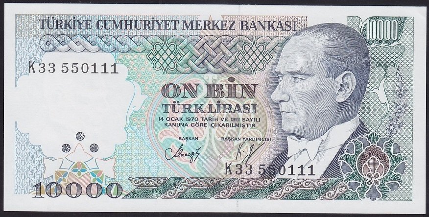 7.EMİSYON 4.TERTİP 10000 LİRA K33 550111 ÇİL