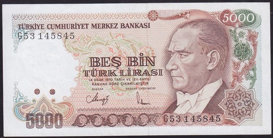 7.Emisyon 4.Tertip 5000 Lira G53 145845 Çok Temiz+