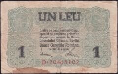 Romanya 1 Leu 1917 Çok Temiz Pick 3 - Alman İşgali