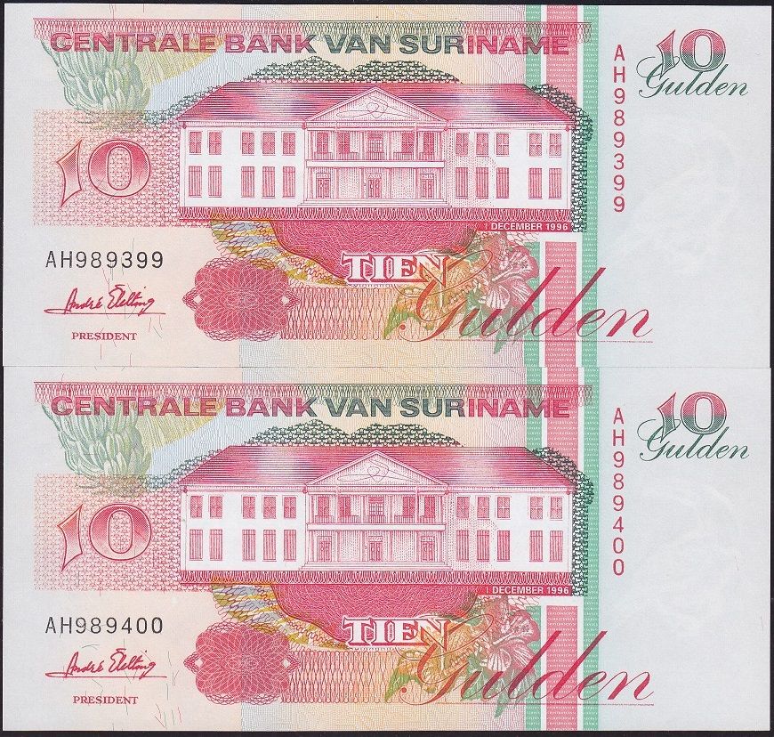 Suriname 10 Gulden 2 Adet Seri Takipli Çil 399 - 400