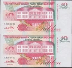 Suriname 10 Gulden 2 Adet Seri Takipli Çil 399 - 400
