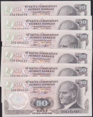 6.EMİSYON 2.TERTİP 50 LİRA J05183645 - 654 SERİ TAKİPLİ 10 ADET ÇİL
