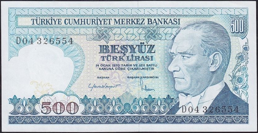 7.Emisyon 2.Tertip 500 Lira D04 326554 Çilaltı Çil