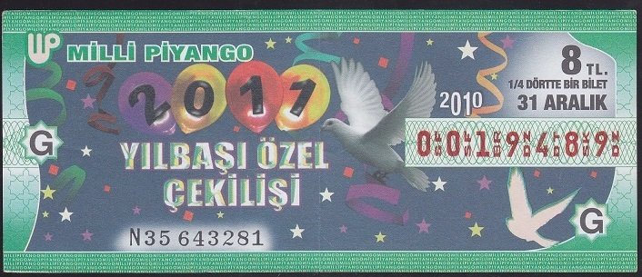 2010 31 ARALIK ÇEYREK BİLET G SERİSİ
