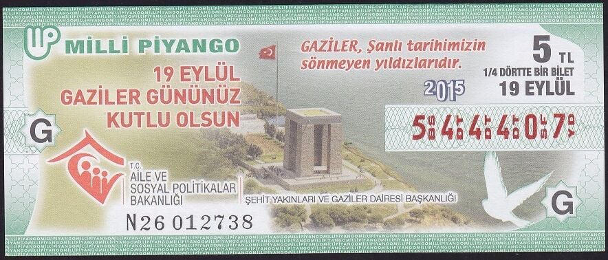 2015 19 Eylül Çeyrek Bilet - G Serisi