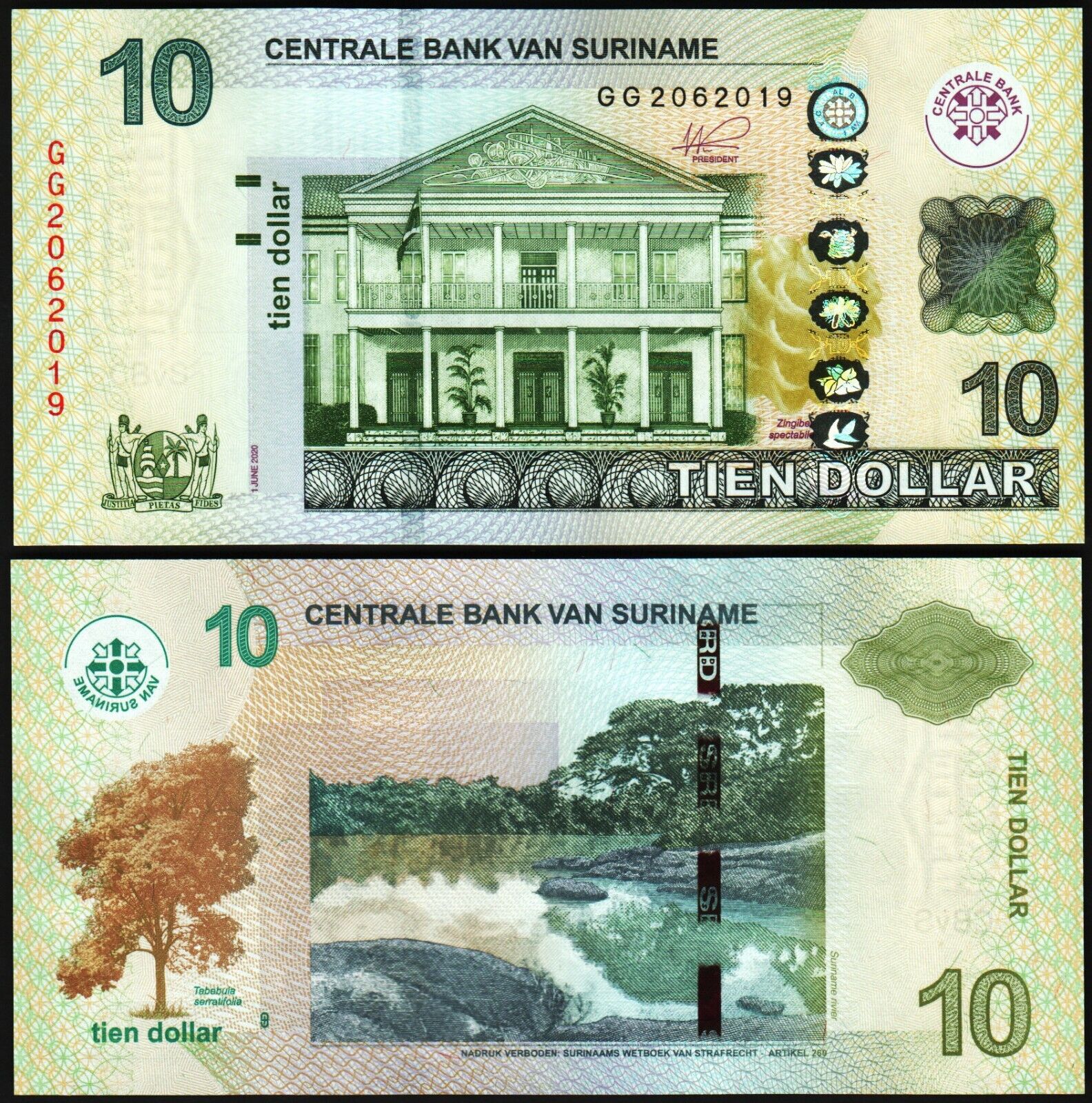 Suriname 10 Dolar 2020 Çil Pick 163d
