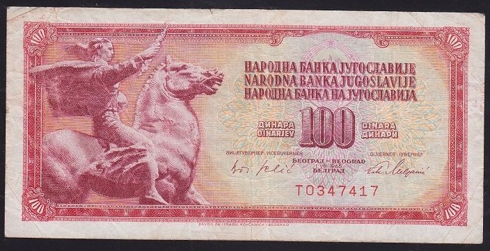 YUGOSLAVYA 100 DİNAR 1965 ÇOK TEMİZ