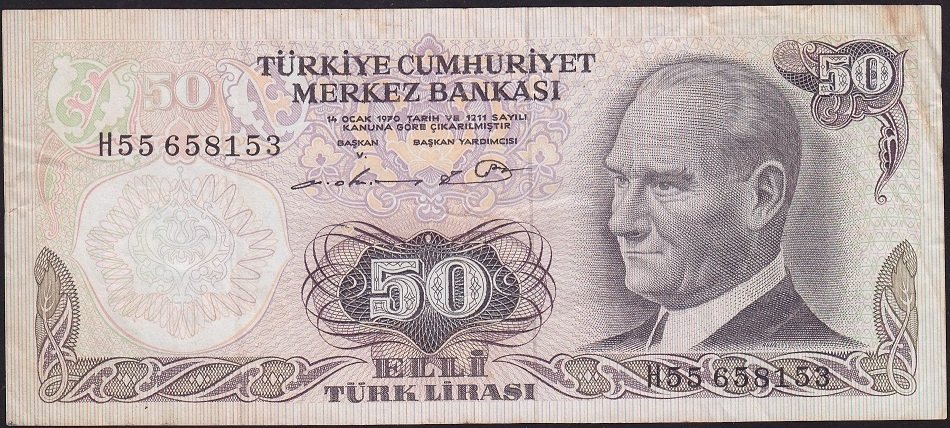 6.Emisyon 1.Tertip 50 Lira H55 658153 Çok Temiz