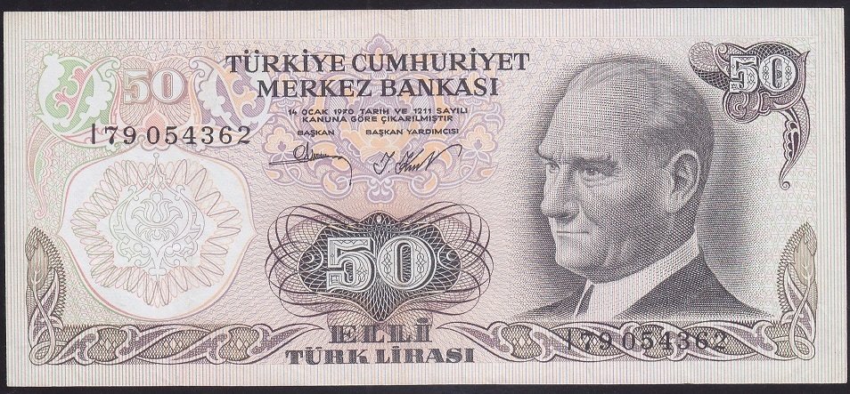 6.EMİSYON 2.TERTİP 50 LİRA I79 054362 ÇÇT+ eski kağıt para değerleri