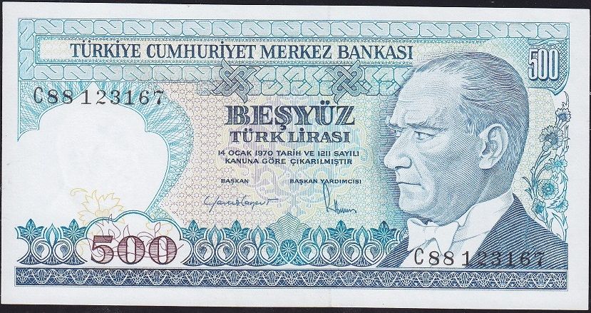 7.Emisyon 2.Tertip 500 Lira C88 123167 Çil