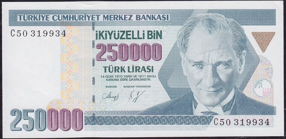 7.Emisyon 1.Tertip 250000 Lira C50 319934 Çil