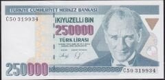 7.Emisyon 1.Tertip 250.000 Lira C50 319934 Çil