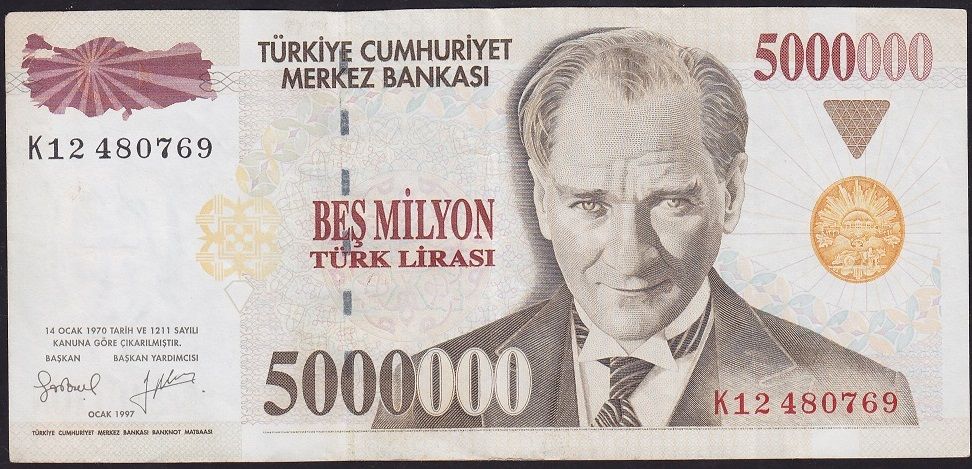 7.Emisyon 5 000 000 Lira K12 480769 Çok Temiz+