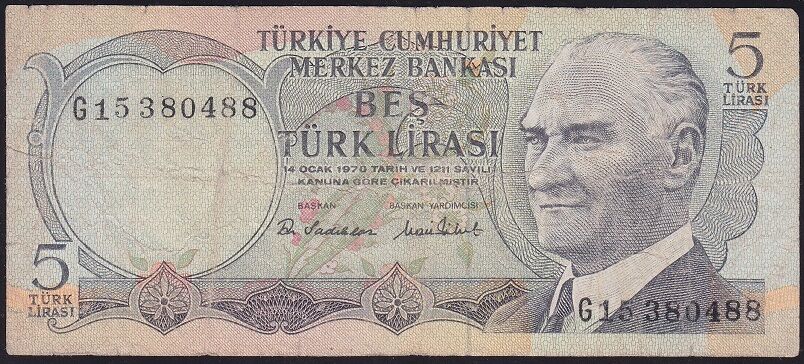 6.Emisyon 2.Tertip 5 Lira G15 380488 Çok Temiz