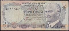 6.Emisyon 2.Tertip 5 Lira G15 380488 Çok Temiz