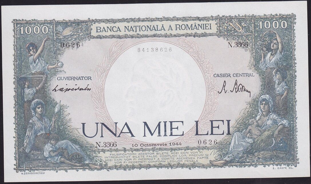Romanya 1000 Lei 1944 Çilaltı Çil