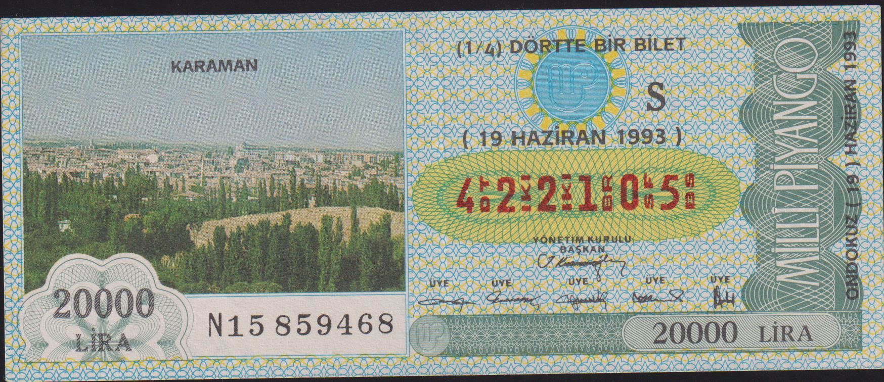1993 19 Haziran Çeyrek Bilet - S Serisi