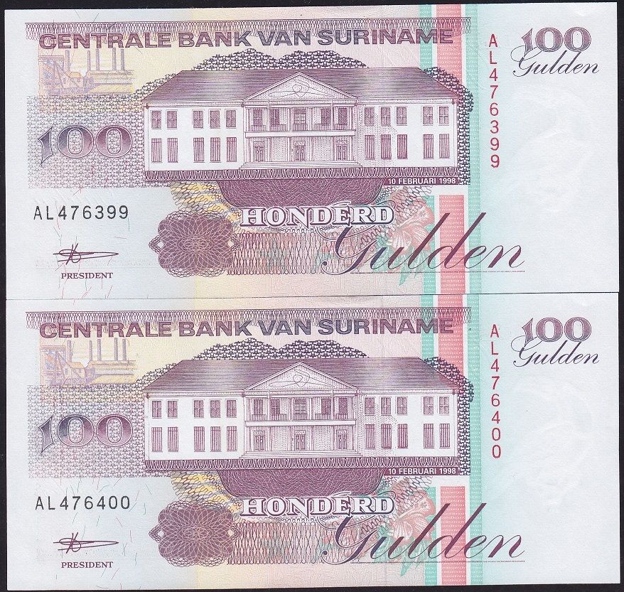 Suriname 100 Gulden 2 Adet Seri Takipli Çil 399 - 400