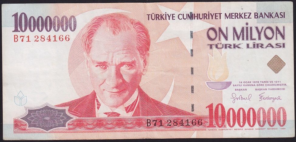7.Emisyon 10 000 000 Lira B71 284166 Çok Temiz