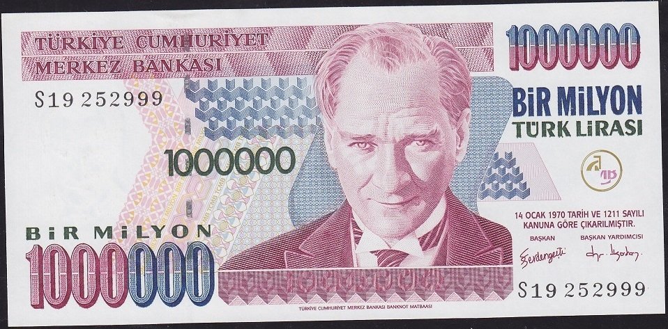 7.Emisyon 3.Tertip 1 000 000 Lira S19 252999 Çil