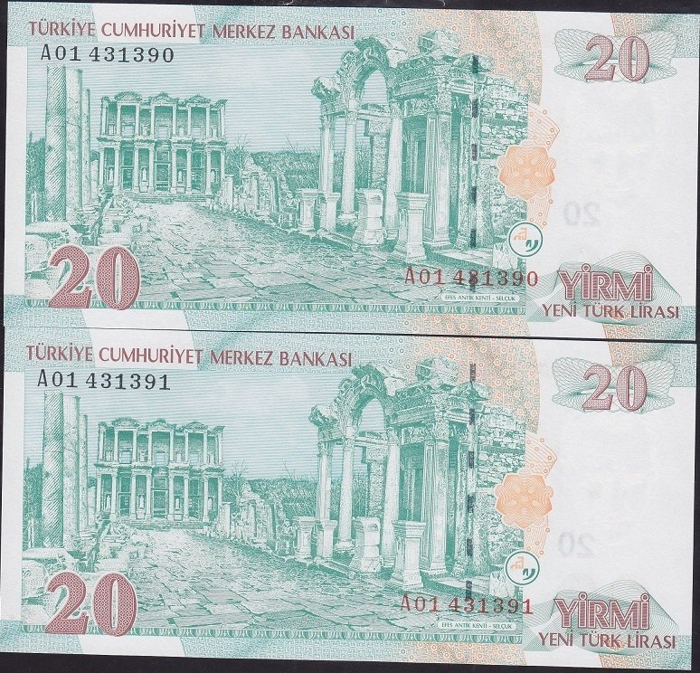 8.EMİSYON 20 YTL A01 431390-391 SERİ TAKİPLİ (2 ADET) ÇİL