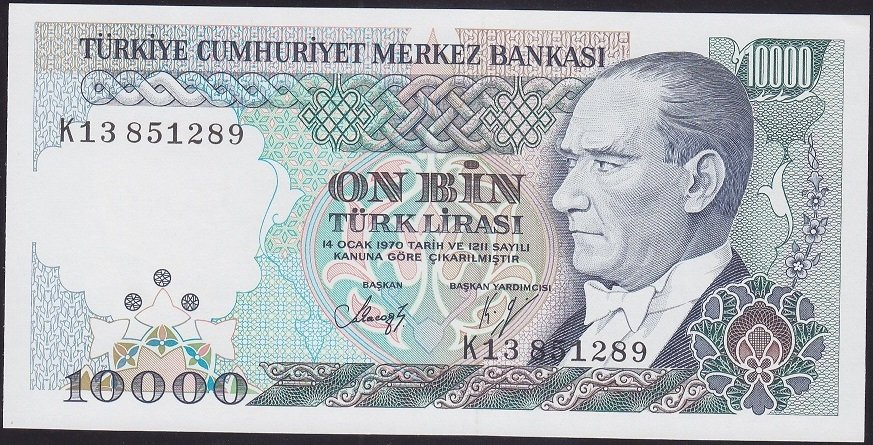 7.EMİSYON 4.TERTİP 10000 LİRA K13 851289 ÇİL