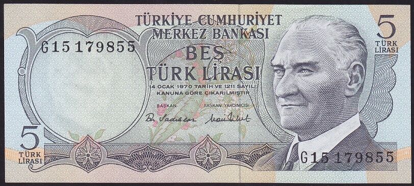 6.Emisyon 2.Tertip 5 Lira G15 179855 Çilaltı