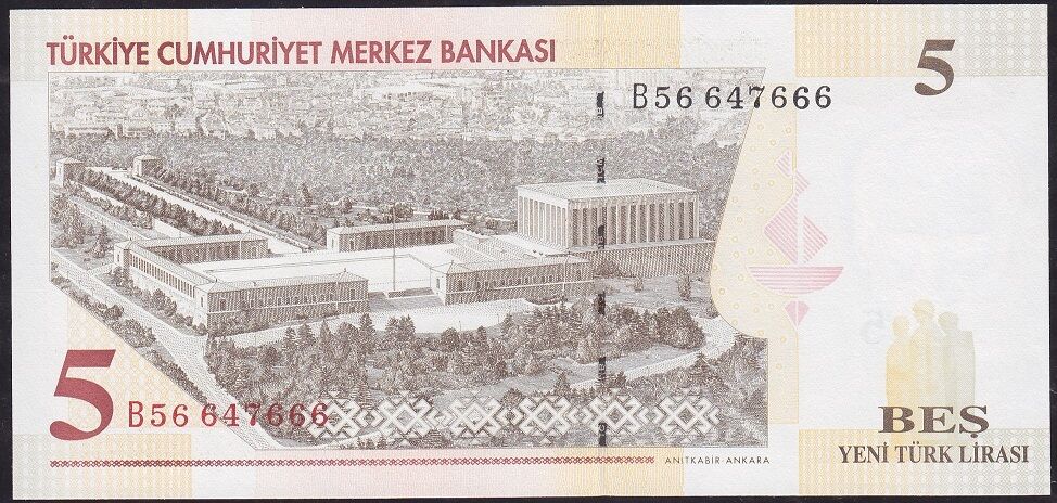 8.Emisyon 5 YTL B56 647666 Çil