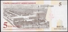8.Emisyon 5 YTL B56 647666 Çil