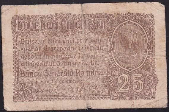 Romanya 25 Bani 1917 Temiz - Alman İşgali