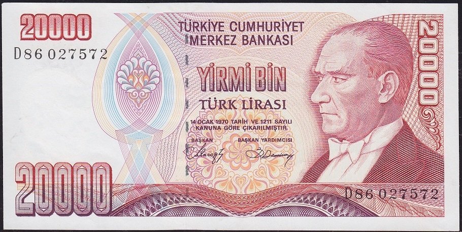 7.Emisyon 1.Tertip 20000 Lira D86 027572 Çilaltı Çil