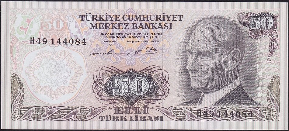 6.Emisyon 1.Tertip 50 Lira H49 144084 Çilaltı Çil
