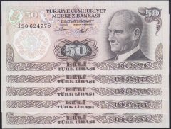6.EMİSYON 2.TERTİP 50 LİRA I90 624778 - 782 SERİ TAKİPLİ 5 ADET ÇİL