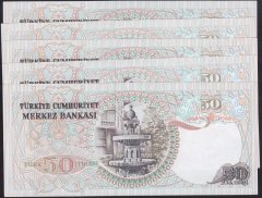 6.EMİSYON 2.TERTİP 50 LİRA I90 624778 - 782 SERİ TAKİPLİ 5 ADET ÇİL