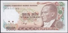 7.Emisyon 3.Tertip 5000 Lira F16 522169 Çilaltı
