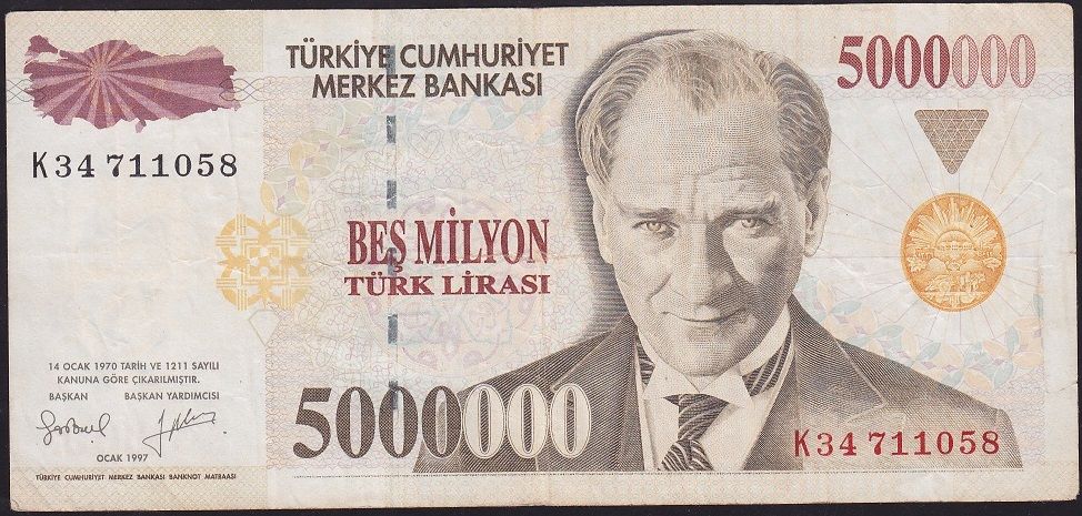 7.Emisyon 5 000 000 Lira K34 711058 Çok Temiz