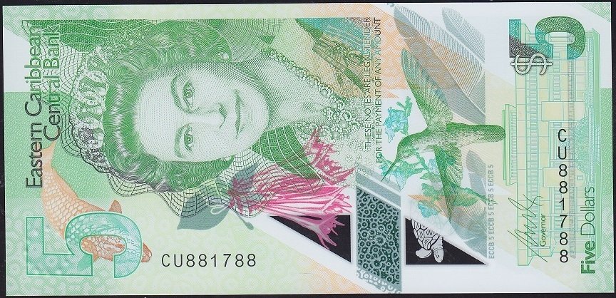 Karayipler 5 Dolar 2021 Çil Polymer 881788 Kraliçe