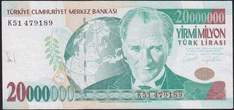7.EMİSYON 20 000 000 LİRA K51 479189 ÇÇT para eden eski paralar
