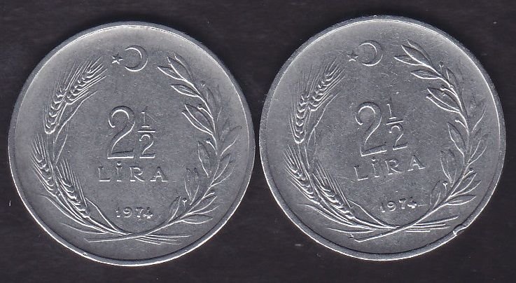 1974 Yılı 2.5 Lira (Ters Düz Takım)