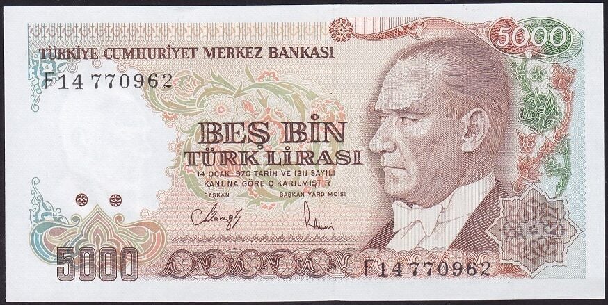 7.Emisyon 3.Tertip 5000 Lira F14 770962 Çilaltı Çil