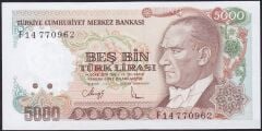 7.Emisyon 3.Tertip 5000 Lira F14 770962 Çilaltı Çil