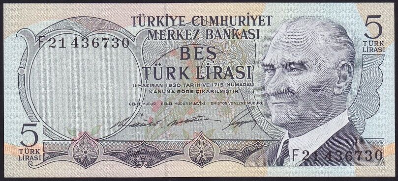6.Emisyon 1.Tertip 5 Lira F21 4367XX Çilaltı Çil