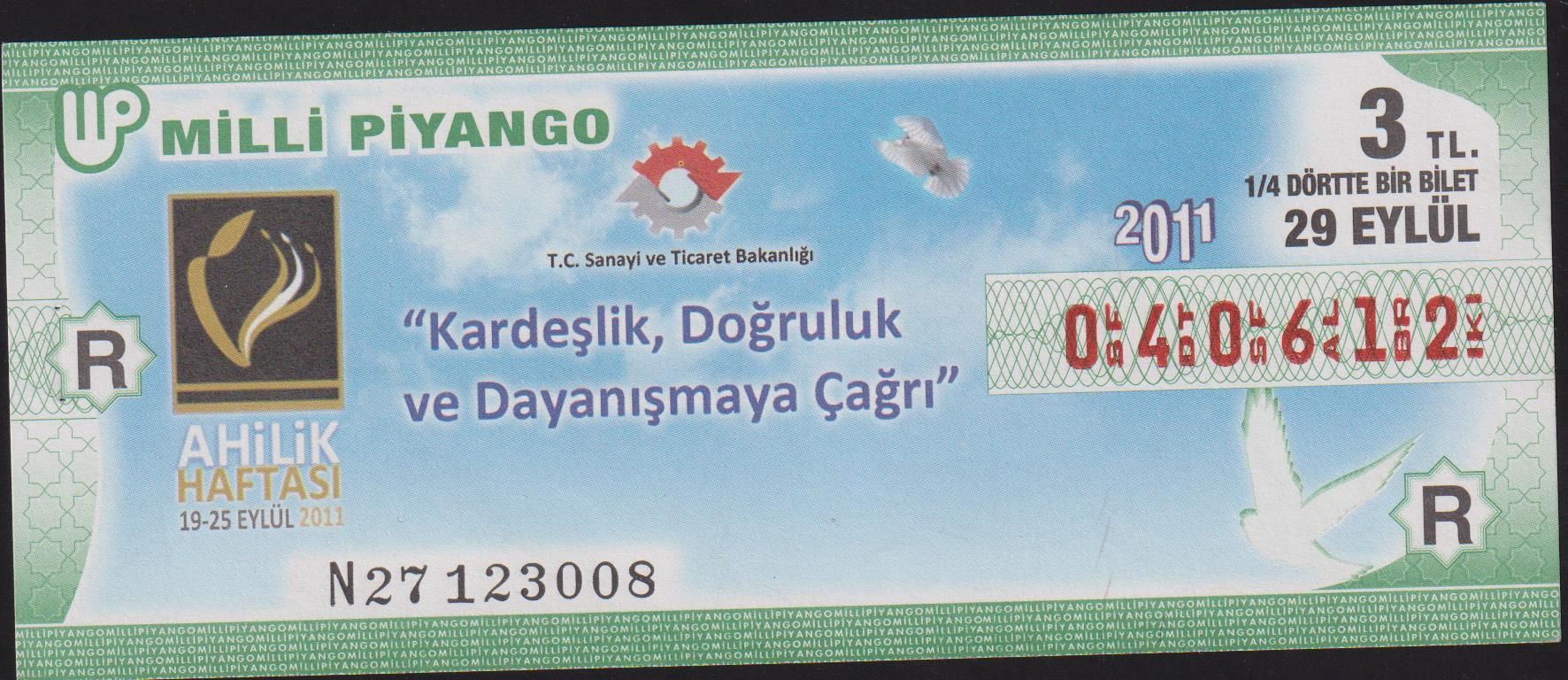 2011 29 Eylül Çeyrek Bilet R Serisi - Ahilik Haftası