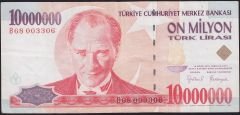 7.Emisyon 10 000 000 Lira B68 003306 Çok Temiz+