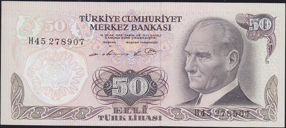 6.Emisyon 1.Tertip 50 Lira H45 278907 Çilaltı