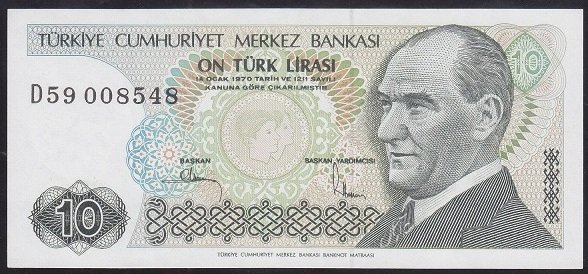 7.EMİSYON 2.TERTİP 10 LİRA D59 008548 ÇOK ÇOK TEMİZ