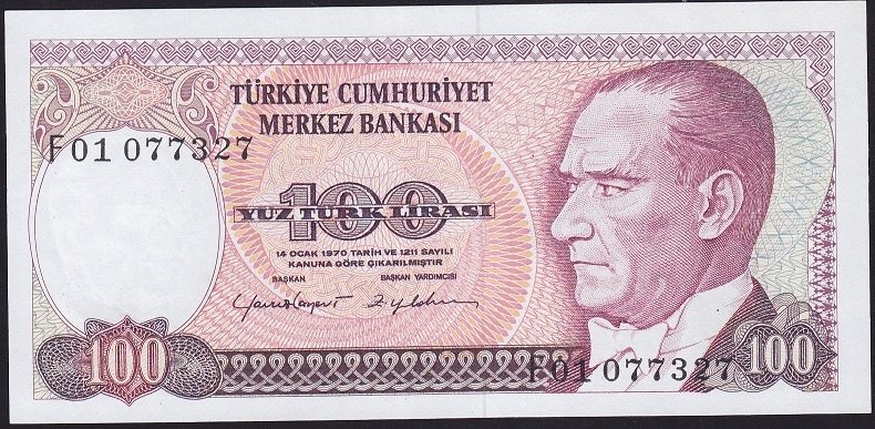 7.Emisyon 2.Tertip 100 Lira F01 077327 Çil