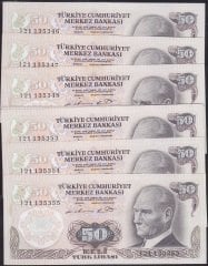 6.EMİSYON 2.TERTİP 50 LİRA I21 135346 - 355 SERİ TAKİPLİ 10 ADET ÇİL