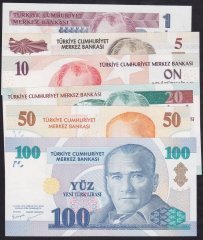 8.EMİSYON 1-5-10-20-50-100 YTL A01 SETİ ÇİL MERKEZ BANKASI FÖYÜNDE