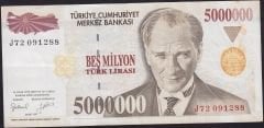 7.Emisyon 5 000 000 Lira J72 091288 Çok Temiz+